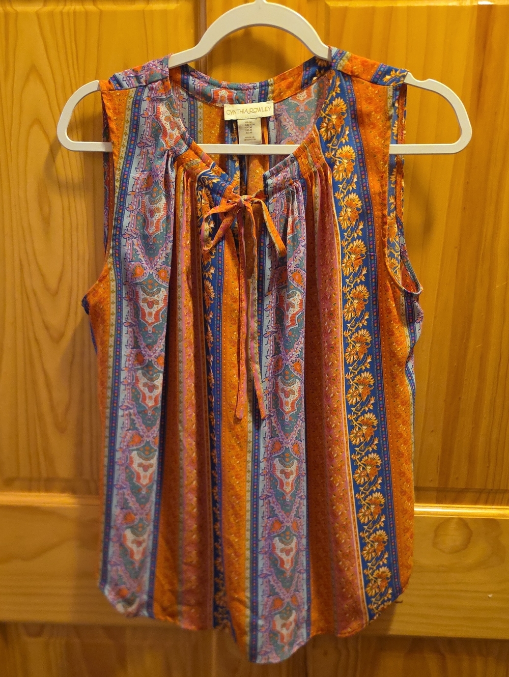Cynthia Rowley Orange, Blue & Purple Sleeveless Tie-Neck Camisole